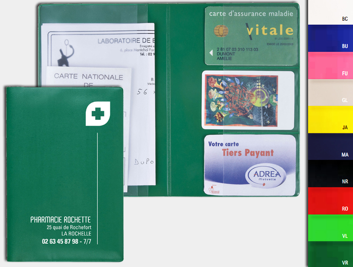 Pochette médicale, étui cartes vitale et mutuelle, Ordonnnancier
